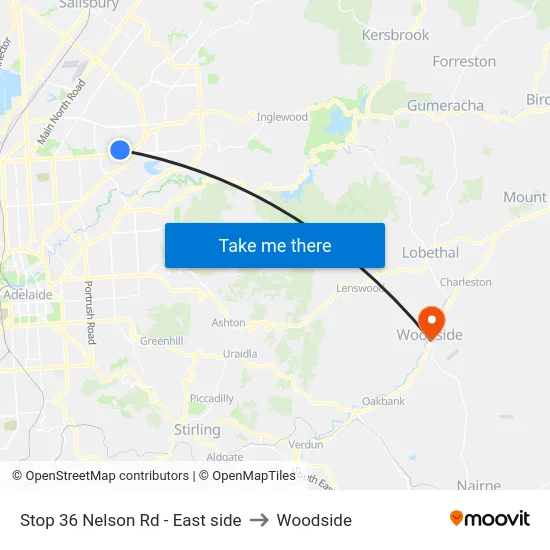Stop 36 Nelson Rd - East side to Woodside map