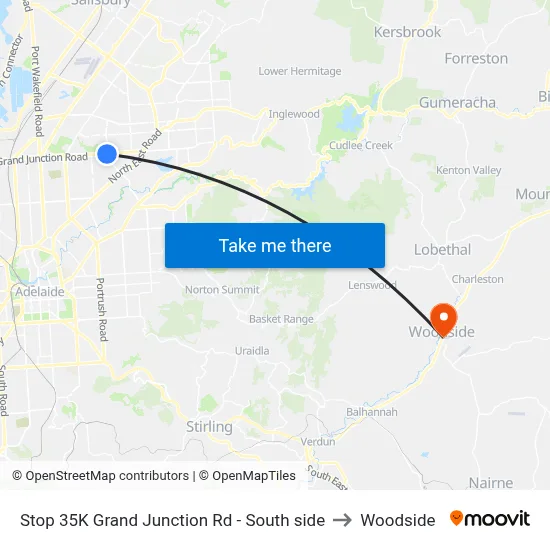 Stop 35K Grand Junction Rd - South side to Woodside map