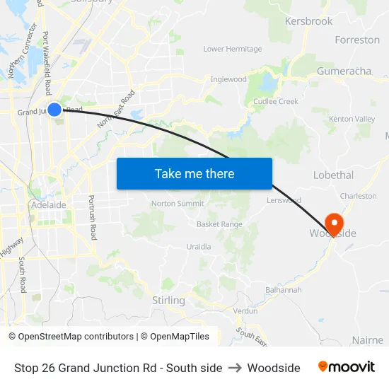 Stop 26 Grand Junction Rd - South side to Woodside map