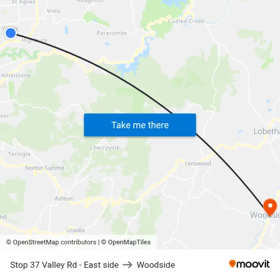 Stop 37 Valley Rd - East side to Woodside map