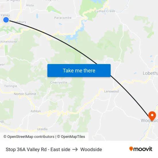 Stop 36A Valley Rd - East side to Woodside map