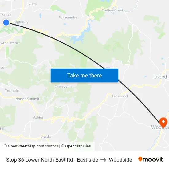 Stop 36 Lower North East Rd - East side to Woodside map