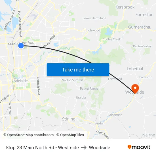 Stop 23 Main North Rd - West side to Woodside map