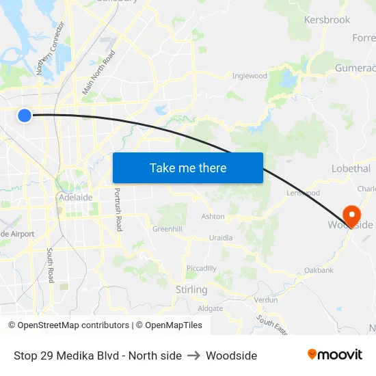 Stop 29 Medika Blvd - North side to Woodside map