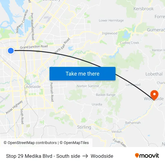 Stop 29 Medika Blvd - South side to Woodside map
