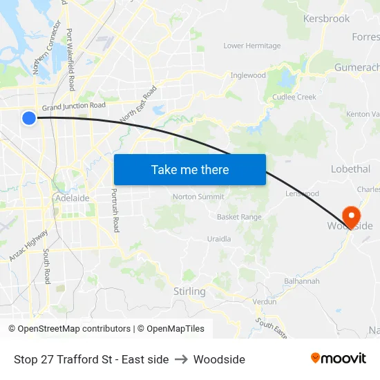 Stop 27 Trafford St - East side to Woodside map