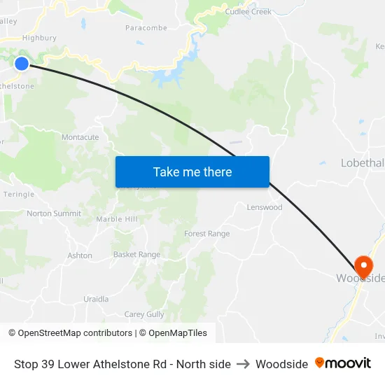 Stop 39 Lower Athelstone Rd - North side to Woodside map