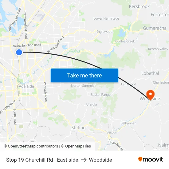 Stop 19 Churchill Rd - East side to Woodside map