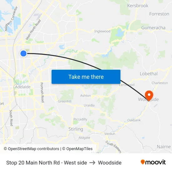 Stop 20 Main North Rd - West side to Woodside map