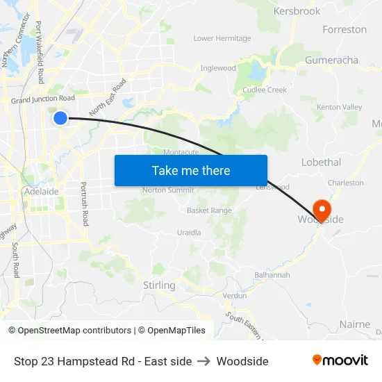 Stop 23 Hampstead Rd - East side to Woodside map