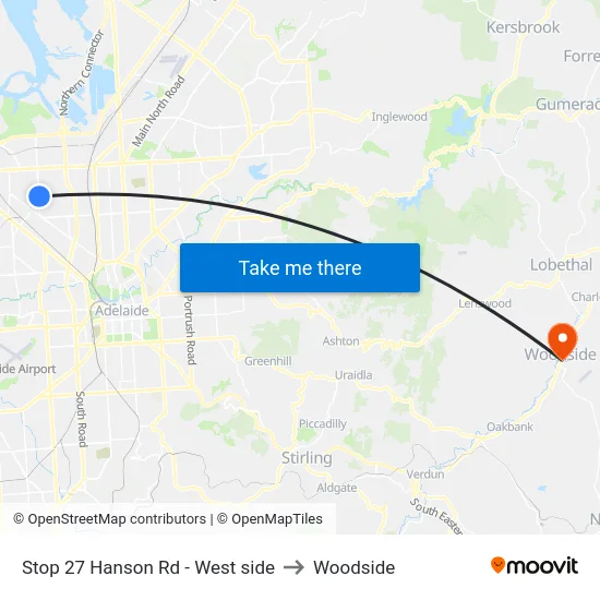 Stop 27 Hanson Rd - West side to Woodside map