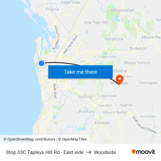 Stop 33C Tapleys Hill Rd - East side to Woodside map