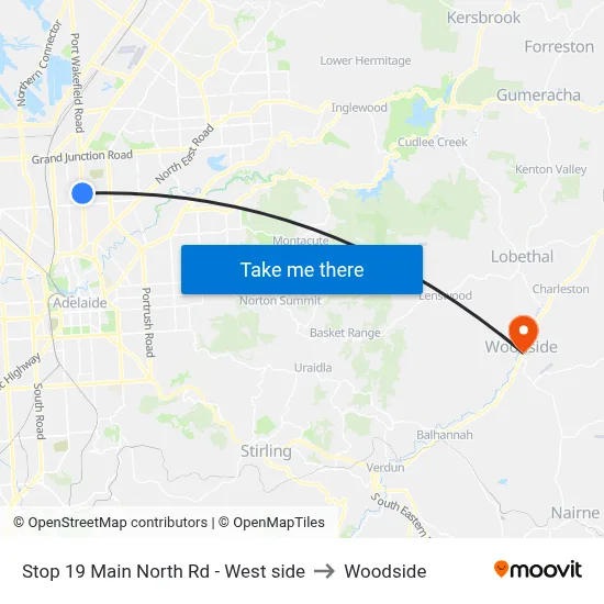 Stop 19 Main North Rd - West side to Woodside map