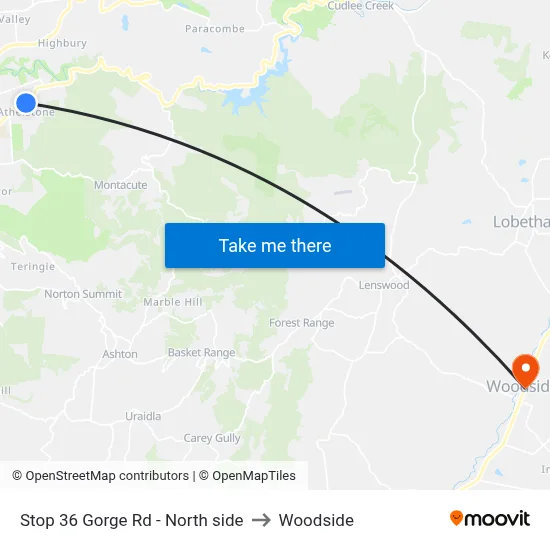 Stop 36 Gorge Rd - North side to Woodside map
