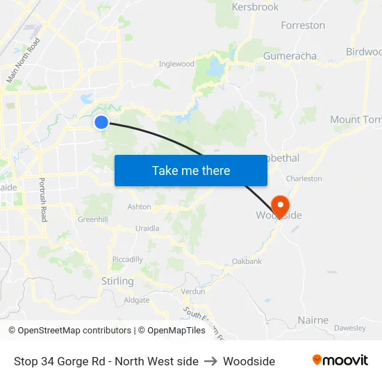 Stop 34 Gorge Rd - North West side to Woodside map