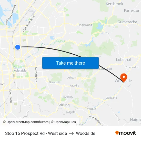 Stop 16 Prospect Rd - West side to Woodside map