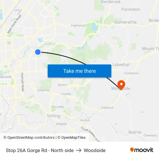 Stop 26A Gorge Rd - North side to Woodside map