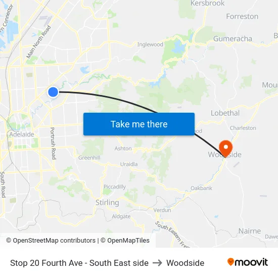 Stop 20 Fourth Ave - South East side to Woodside map