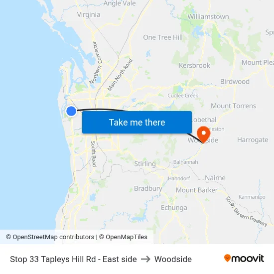 Stop 33 Tapleys Hill Rd - East side to Woodside map