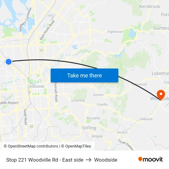Stop 221 Woodville Rd - East side to Woodside map