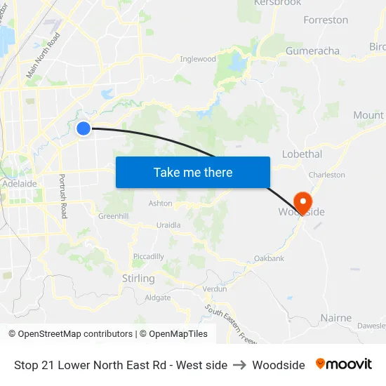 Stop 21 Lower North East Rd - West side to Woodside map