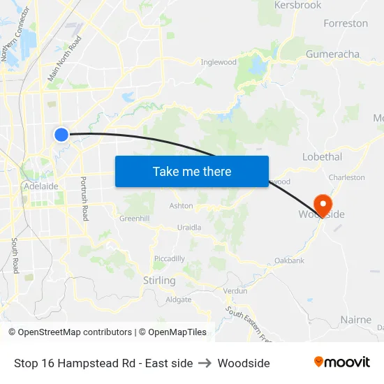 Stop 16 Hampstead Rd - East side to Woodside map