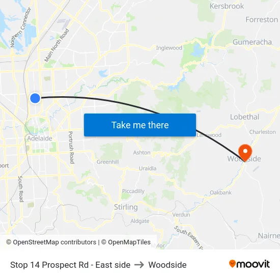 Stop 14 Prospect Rd - East side to Woodside map