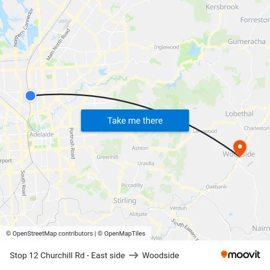 Stop 12 Churchill Rd - East side to Woodside map