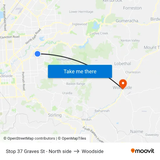 Stop 37 Graves St - North side to Woodside map
