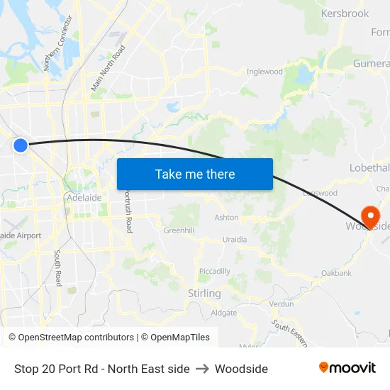 Stop 20 Port Rd - North East side to Woodside map