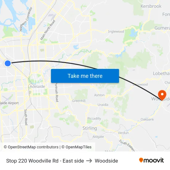 Stop 220 Woodville Rd - East side to Woodside map