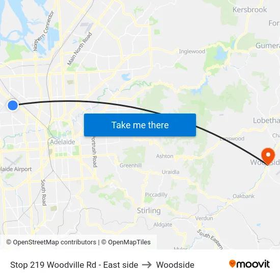 Stop 219 Woodville Rd - East side to Woodside map