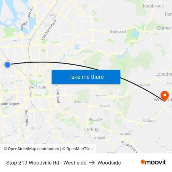 Stop 219 Woodville Rd - West side to Woodside map