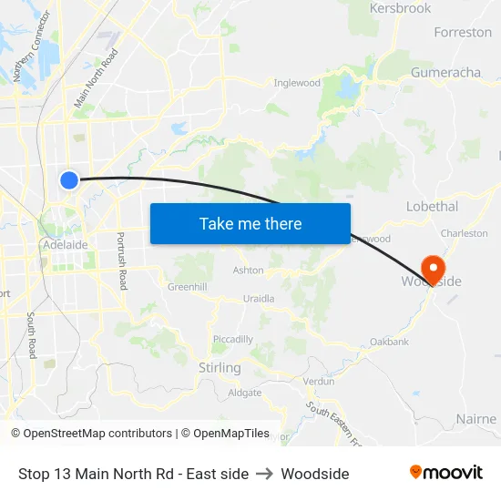 Stop 13 Main North Rd - East side to Woodside map