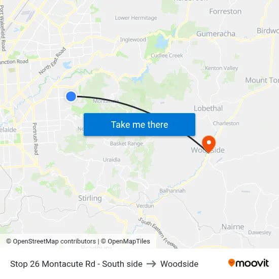 Stop 26 Montacute Rd - South side to Woodside map