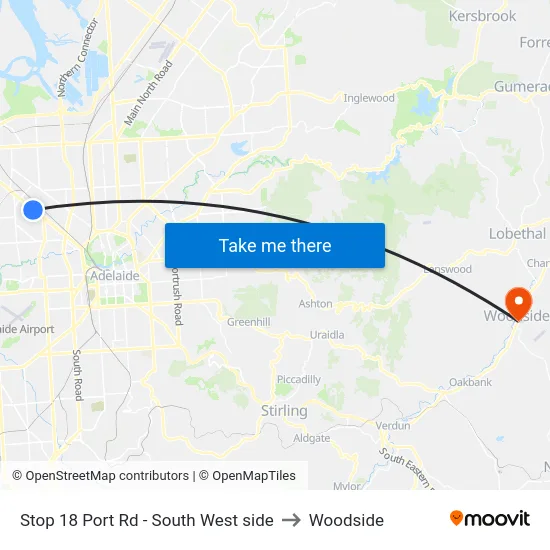 Stop 18 Port Rd - South West side to Woodside map