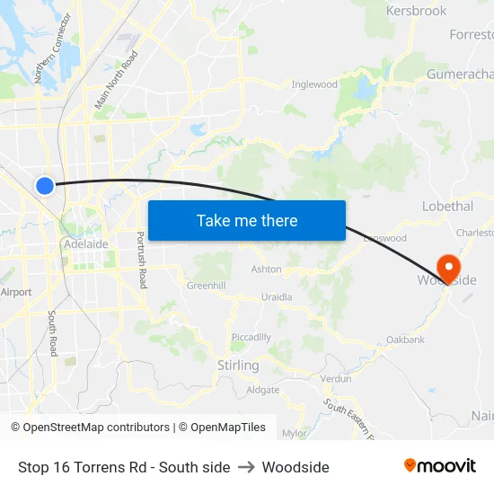 Stop 16 Torrens Rd - South side to Woodside map