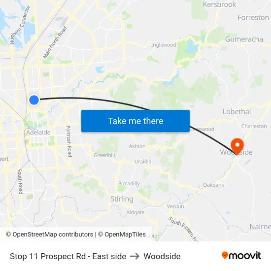 Stop 11 Prospect Rd - East side to Woodside map