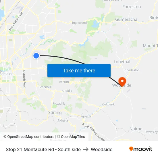 Stop 21 Montacute Rd - South side to Woodside map