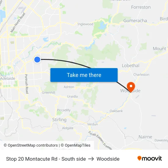 Stop 20 Montacute Rd - South side to Woodside map
