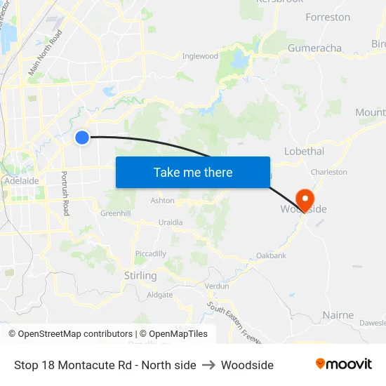 Stop 18 Montacute Rd - North side to Woodside map