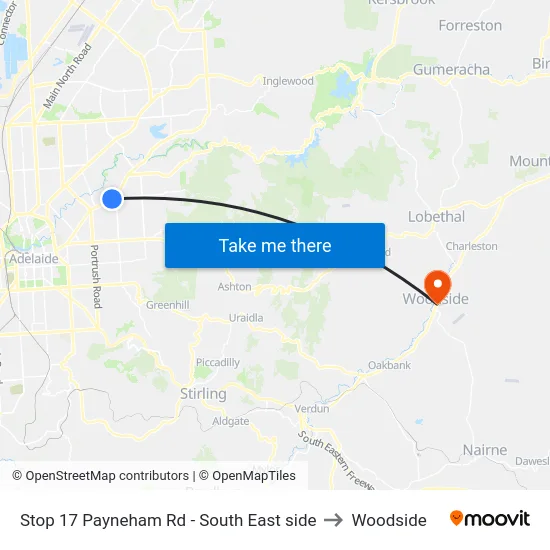 Stop 17 Payneham Rd - South East side to Woodside map