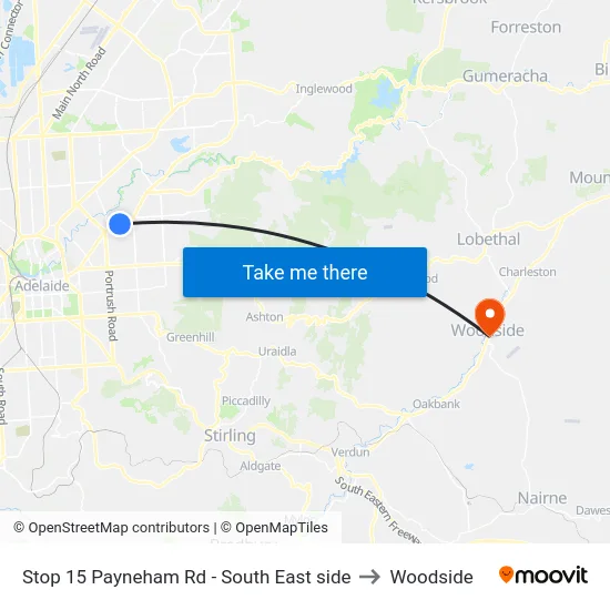 Stop 15 Payneham Rd - South East side to Woodside map