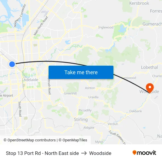 Stop 13 Port Rd - North East side to Woodside map