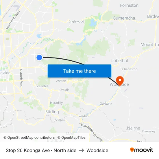 Stop 26 Koonga Ave - North side to Woodside map