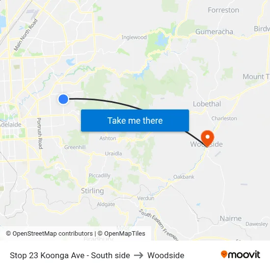 Stop 23 Koonga Ave - South side to Woodside map