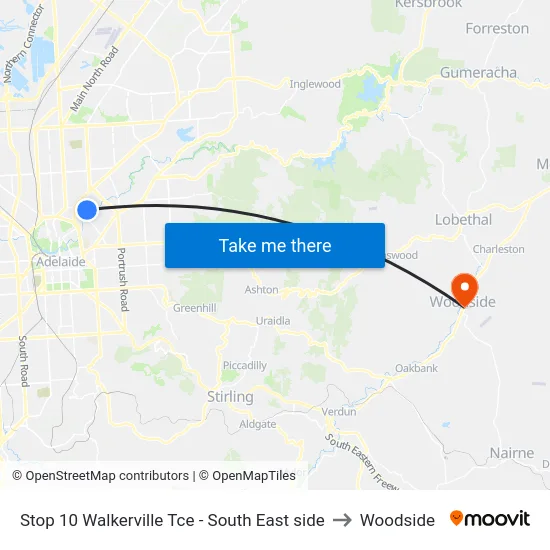 Stop 10 Walkerville Tce - South East side to Woodside map