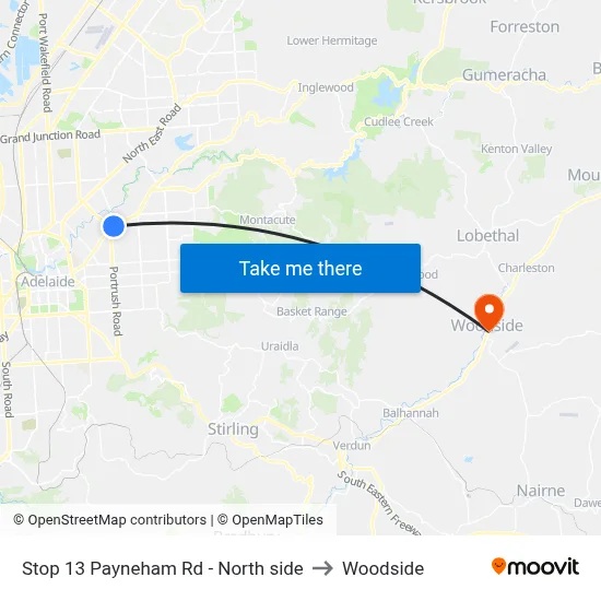 Stop 13 Payneham Rd - North side to Woodside map