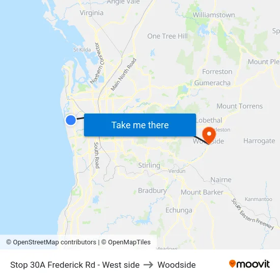 Stop 30A Frederick Rd - West side to Woodside map