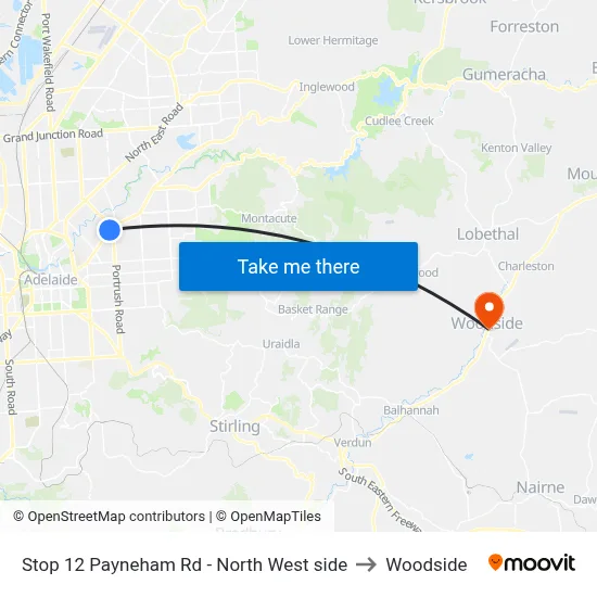 Stop 12 Payneham Rd - North West side to Woodside map